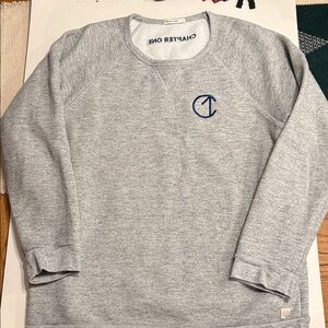 Marine Layer Chapter One Heather Gray Crewneck Sweater with Navy Emblem